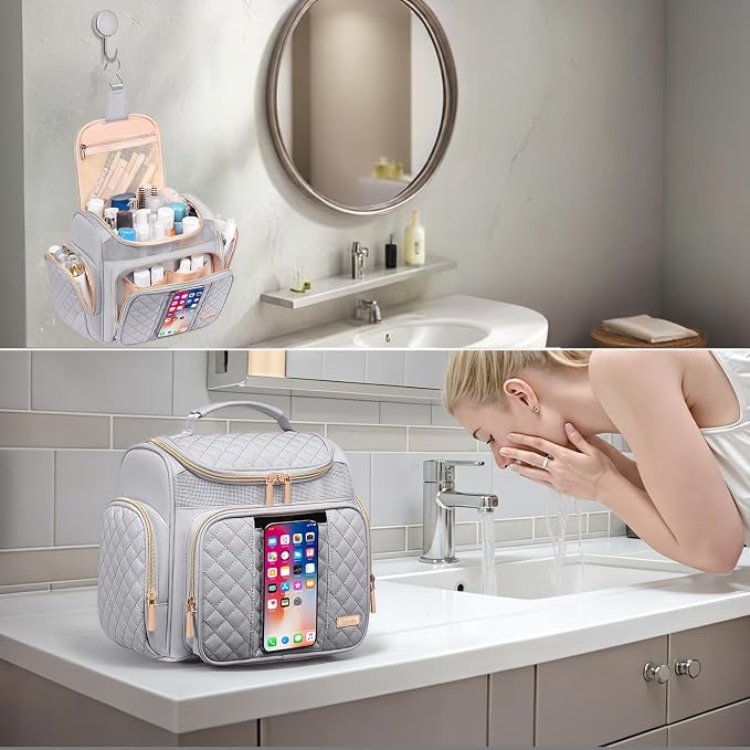 Tealari Large Toiletry Bag for Women Men,Bathroom Bag,Water Resistant Shower Bag,Makeup Bag,Portable Shower Caddy for College Dorm,Hanging Travel Toiletry Bag with Transparent Waterproof Phone Pocket