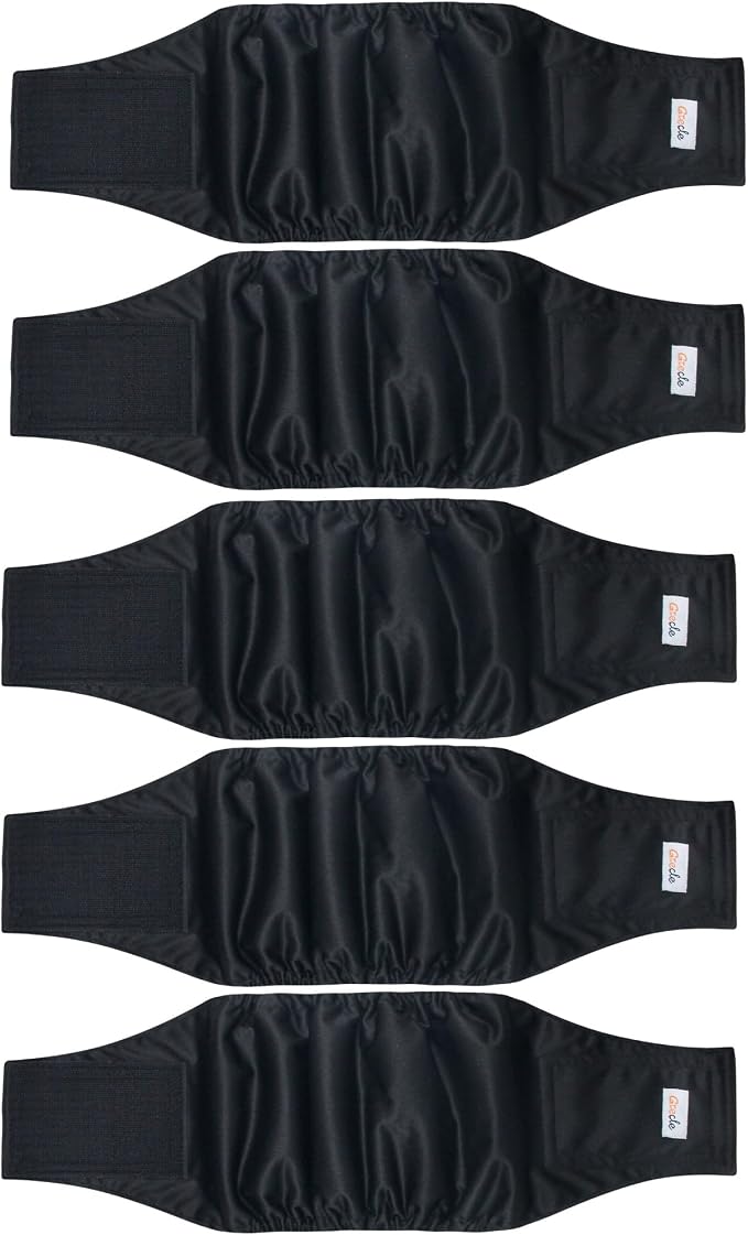 5 Pack Dog Diapers Male Reusable, Premium Belly Bands for Male Dogs, High Absorbing Dog Pee Wraps for Doggie in Incontinence and Training Black M