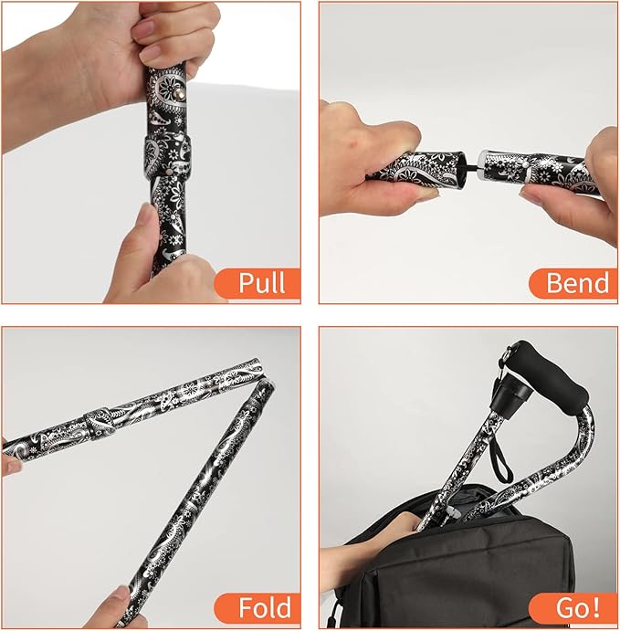 Floral Canes for Women Folding Cane for Stability with Non-Slip Base, Adjustable Walking Cane for Seniors - Lightweight Collapsible Walking Sticks with T & Offset Handle