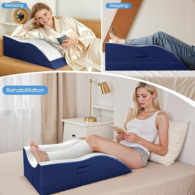 TranquilRelax Elevation Pillows for Leg After Surgery, Memory Foam Adjustable Wedge Pillow for Injury or Rest, Ankle Pillow for Sleeping Blood Circulation, Blue/Double Leg
