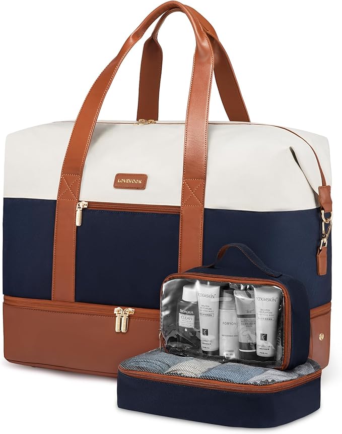 LOVEVOOK Weekender Bag for Women, Large Duffle Bag for Travel with 2 Packing Cubes, Carry on Overnight Bag with Shoe Compartment, Mom Hospital Bags for Labor and Delivery