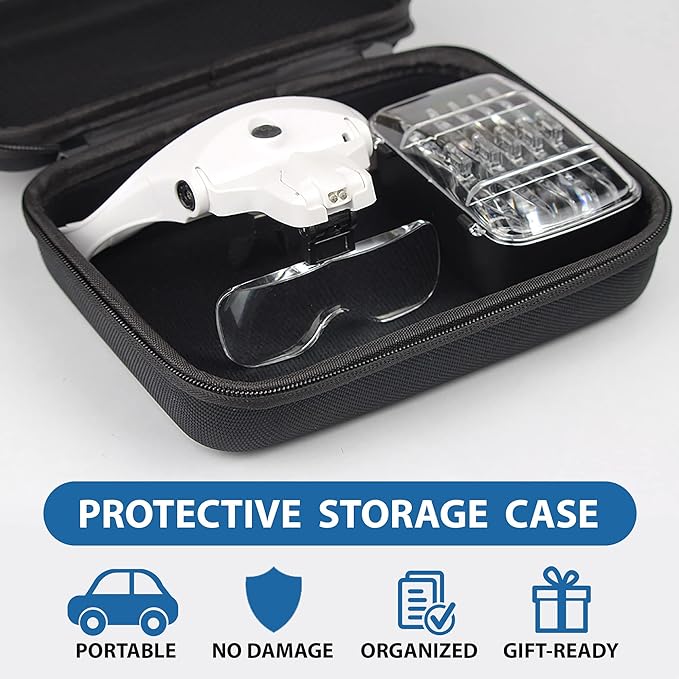 Vision Aid Magnifying Glasses with Light for Close Work, Illuminated Hands Free Headband Magnifier Goggles with Storage Case for Hobby Painting Reading Coin Watch Bead Jewelry…