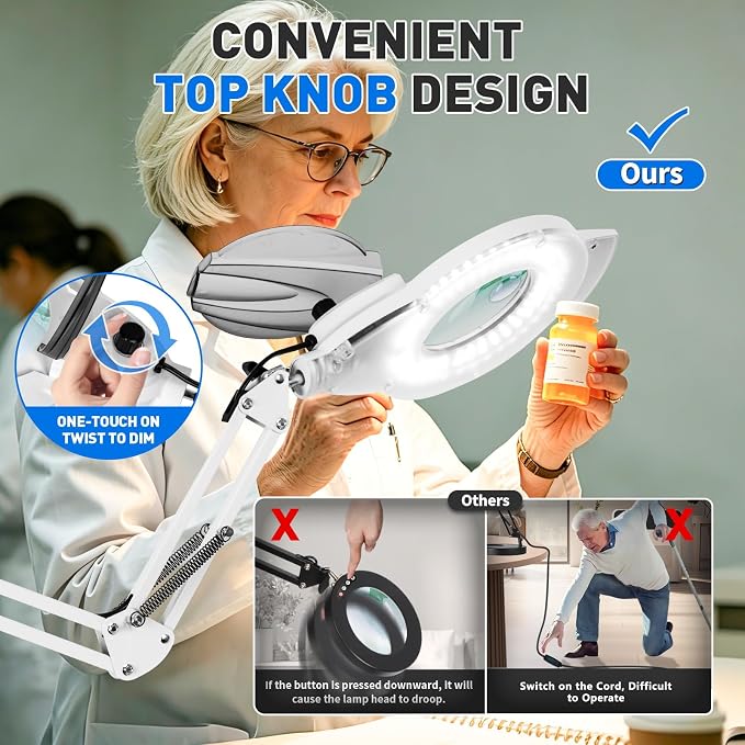 KIRKAS 12X 30X LED Magnifying Lamp with Clamp, 2,200 Lumens Dimmable Bright | 35in Adjust Swivel Arm Magnifying Glass with Light for Repair Reading Craft Needlework Workbench Magnifier Dust Cover White