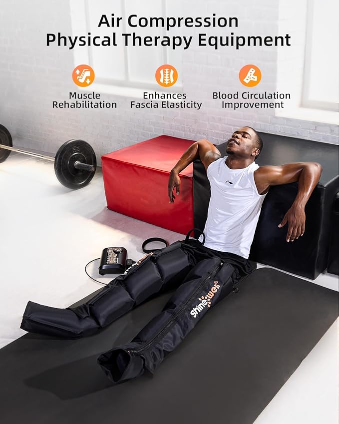 SHINE WELL Air Compression Leg Massager, Professional Leg Recovery System for Muscle Revival, Sequential Compression Leg Therapy Device with 11 Intensities, 4 Massage Area Selectable (Medium)