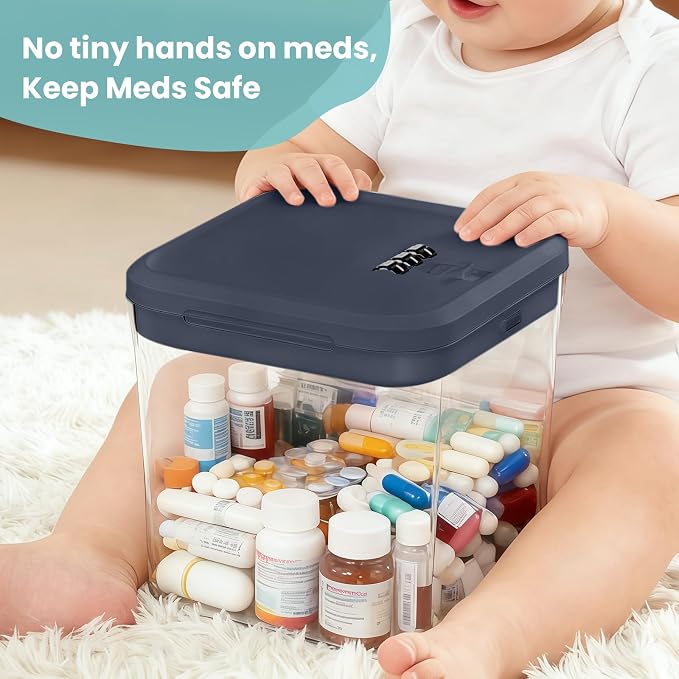Medicine Lock Box for Safe Medication, Clear Lockable Storage Box for Snacks Food, Phone Lock Boxes with Combination Code for Home/Dorms/Office Storage Lockers (Grey)