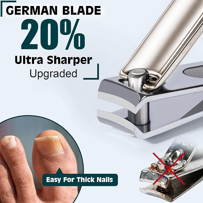 Nail Clippers Set, Fingernail and Toenail Clipper Cutters Kit | Ultra Sharp All-IN-ONE Kit: 15% Thicker Premium Sturdy Podiatrist Toe Nail Care Tools. Perfect Grooming Gifts with Case