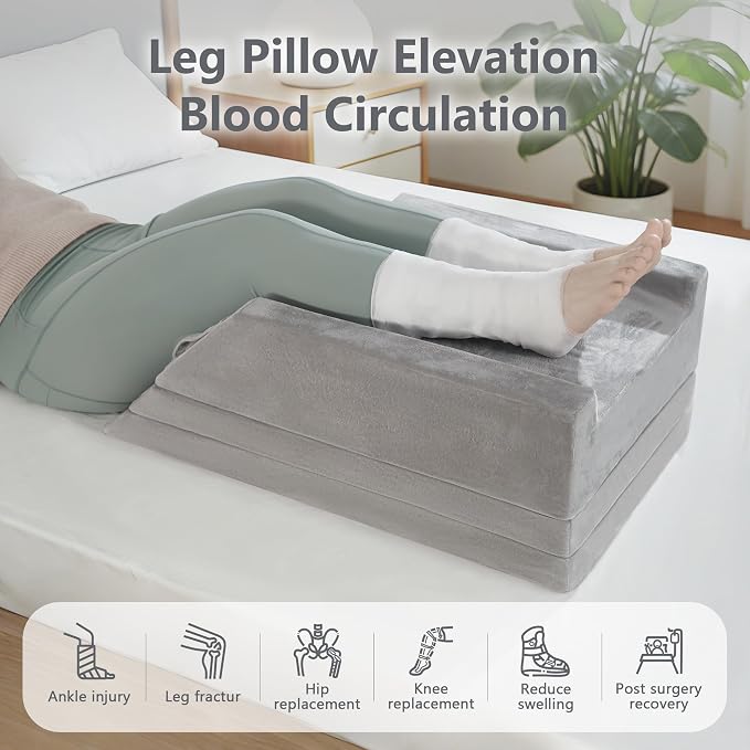 Wedge Pillow for Sleeping, Bed Wedge Pillow for After Surgery 4-Height Memory Foam Leg Elevation Pillow for Swelling Back Pain Relief Sciatica Knee Ankle Pain Bed Support Legs L 29"