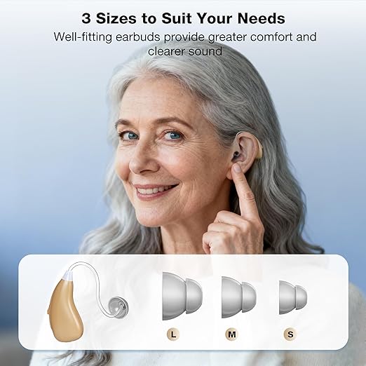 NVBOTY OTC Hearing Aids for Seniors & Adults - Rechargeable, 25+ Hour Battery Life, Advanced Noise Cancellation, 5-Level Volume & Memory, Clear Sound, Comfort-Fit, LED Display (White)