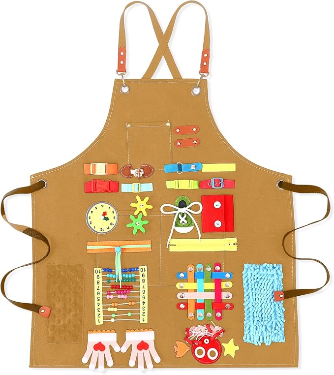 Shyyween Fidget Apron for Elderly Fidget Blanket for Dementia Alzheimer's Therapy Activity Apron Anxiety Relief supplies(Camel)