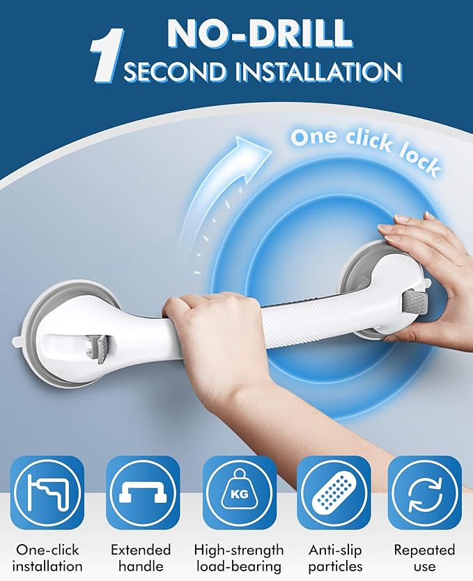 2 Pack 16 Inch Shower Grab Bars - 250LBS Heavy Duty Bath Safety Handles, Non-Slip No Drilling Removable Shower Grips for Bathtubs & Showers, Waterproof Bathroom Assist Handles for Seniors & Elderly