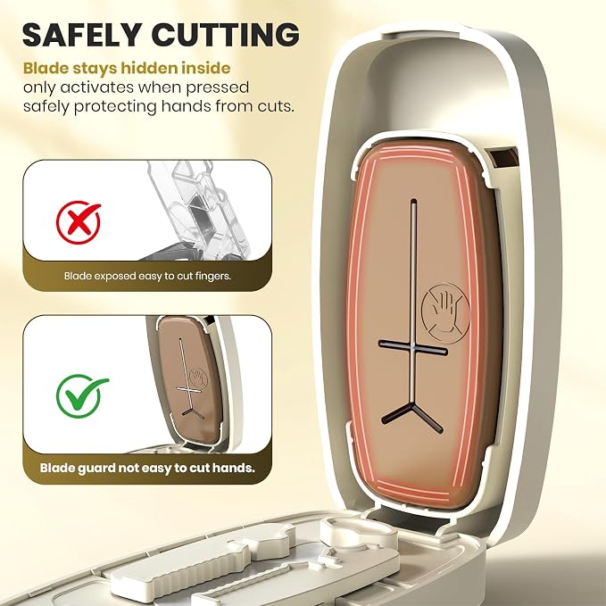 Pill Cutter Splitter for Small and Tiny Pills, Anti-Slip Silicone Pad Holds Pills Steady, Adjustable Pill Cutter for Accurate 1/2 1/3 1/4 Cutting, Sharp Stainless Steel Blade with Safety Guard