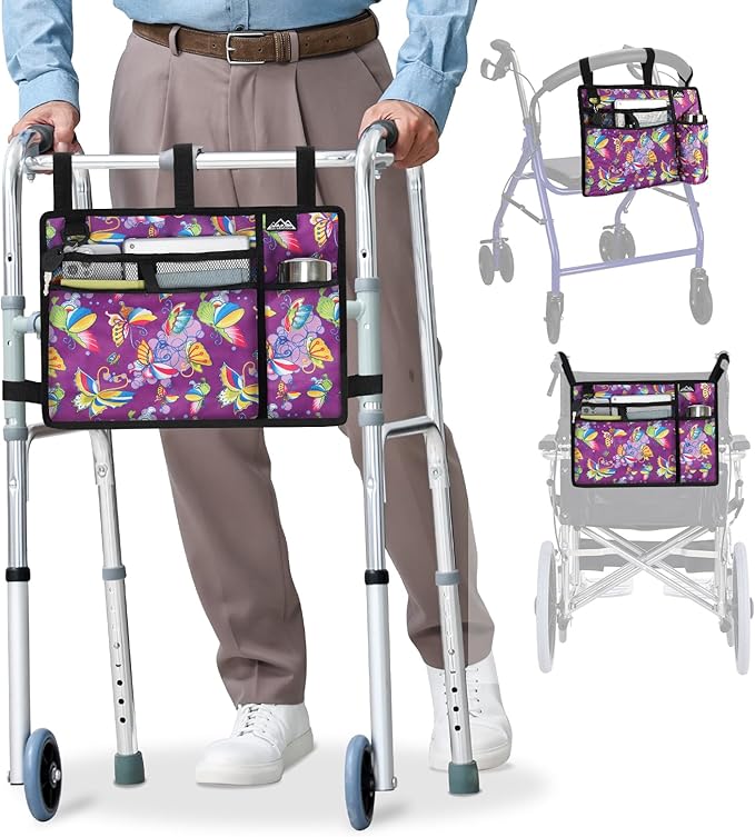 supregear Accessories Bag for Walker, Wheelchair, Rollator - Walker Basket Bag w/Cup Holder - Seniors Caddy Attachment Pouch, Water Resistant Large Capacity Carry Storage Carrier Tote
