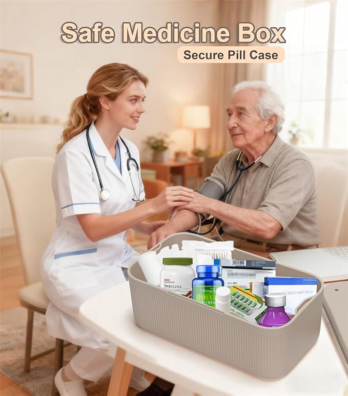 Small locked box for Med, Small medicine lockbox with code, Lockable Storage Box with Combination for for Pills, Locked Container for Home/Fridge/Office/School/Travel/Gifts