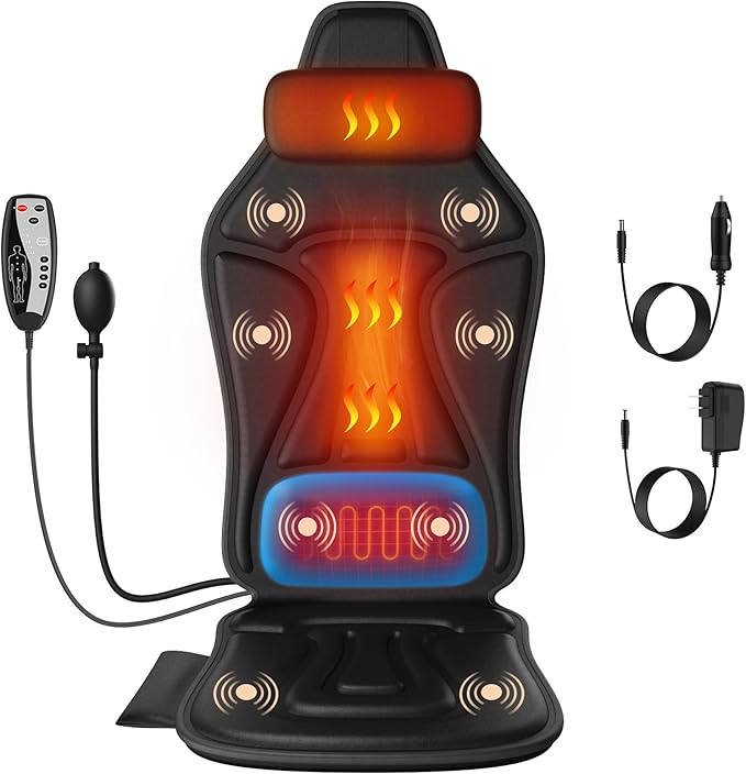 Vibration Back Massager for Chair with Heat, Massage Chair Heating Pad with Lumbar Traction, Seat Massager for Seniors, Office Workers & Family, Fatigue & Pain Relief in Office, Home & Travel