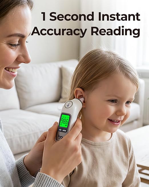 femometer Digital Ear Thermometer for Adults and Kids, with Storage Case | Highly Accurate, 1s Fast Reading, Silent Mode, 30 Memory Recall, 3-Color Fever Alarm, 21 Disposable Probe Covers