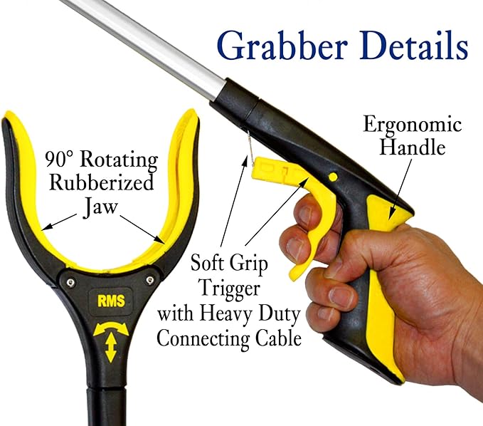 RMS 2-Pack 34 Inch and 21 Inch Grabber Reacher with Rotating Jaw - Mobility Aid Reaching Assist Tool