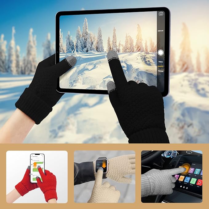 Omisy 4 Pairs Women Winter Gloves Touchscreen Cold Weather Mitten, Christmas Gifts for Adult Stockings Stuffers Mom Wife