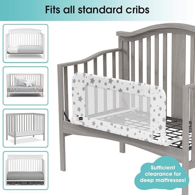 NUTIKAS Crib Rail Guard for Toddlers - 35.3" Toddler Bed Rails Convertible Safety Side Protector Swing Down Mesh Breathable Bed Barriers White Anchor Safety with Reinforced