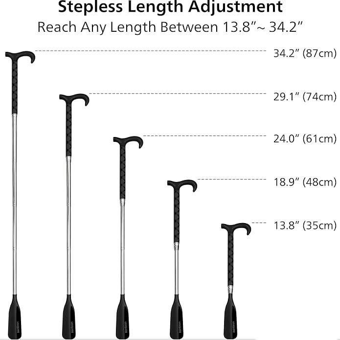 Shoe Horn Long Handle for Seniors, Telescopic Stainless Steel | Long Shoe Horn, 14"-35" Adjustable Length, One-Pull Extension, Matte Finish, Reduced Wobble, No-Bend Shoe Helper