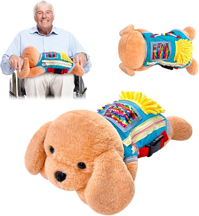 Fidget Blanket for Dementia, Fidget Dog Blanket for Elderly, Fidget Sensory Dog Blanket for Seniors with Alzheimer’s, Dementia Products for Elderly