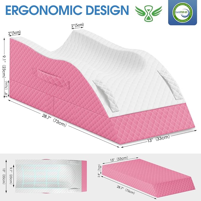 TranquilRelax Elevation Pillows for Leg After Surgery, Memory Foam Adjustable Wedge Pillow for Injury or Rest, Ankle Pillow for Sleeping Blood Circulation, Pink/Single Leg