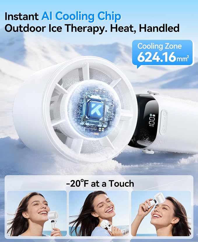 KIMMOO Handheld Portable Turbo Fan with Ice Cooler, Powerful 21000 RPM, Speed (1-199), Up to 14Hrs Cooling, Rechargeable Personal Fan, Small Pocket Hand Fans for Travel/Outdoor/Home/Office (White)