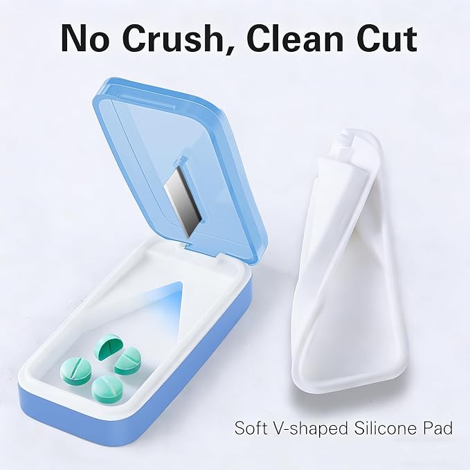 BUG HULL Pill Cutter with Removable Silicone Liner, Sleek Pill Splitter, Pill Cutter Splitter for Small and Tiny Pills, Pill Cutters for Small or Large Pills Professional- Blue
