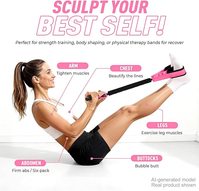 Pedal Resistance Band with Handle, Upgraded Durable Thickened Latex Tubes and Soft Foam Fabric Foot Pedal, Sit Up Exercise Equipment for Abdomen, Waist, Arm, Core/ABS, Leg, Physical Therapy