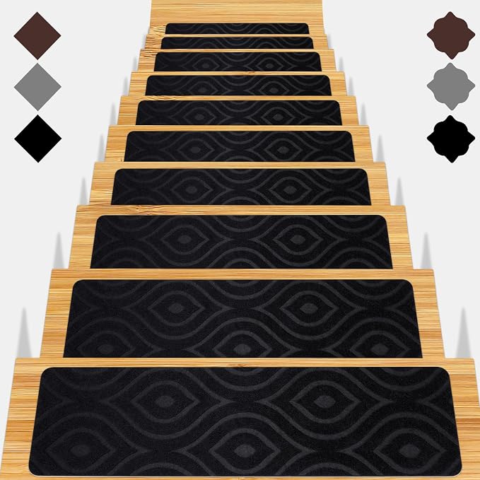Stair Treads for Wooden Steps 15pcs 8x30in Non-Slip Stairs Carpet Runner | Indoor Stair Mats for Kids Elders and Pets