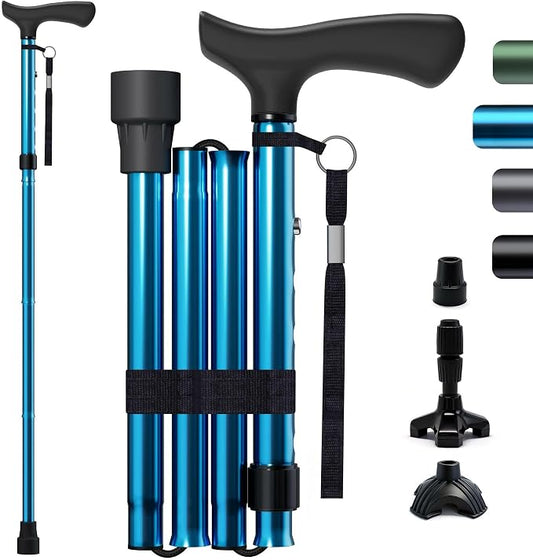 Foldable Walking Cane for Men & Women, Lightweight Aluminum Adjustable Cane with Ergonomic Handle, Non-Slip Rubber Base, Walking Sticks for Seniors Balance,Collapsible Cane for Assistance Travel