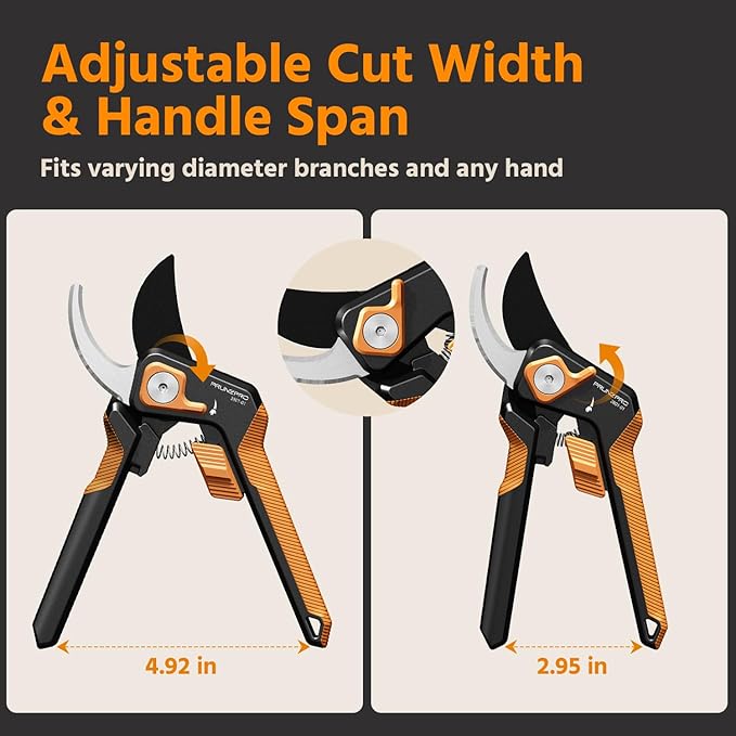 PrunePro 2 Pack Pruning Shears for Gardening Professional Bypass Hand Pruner Stainless Steel Sharp Blade Garden Scissors Plant Flower Garden Clipper Orange