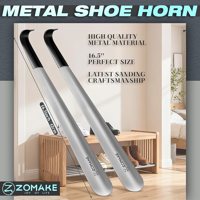 ZOMAKE Shoe Horn Long Handle, Metal Long Shoehorn 7.5" 16.5" 28.3" | Metal Shoehorn Long handle for Boots ,Stainless Steel Travel Small Shoe Spoon Helper