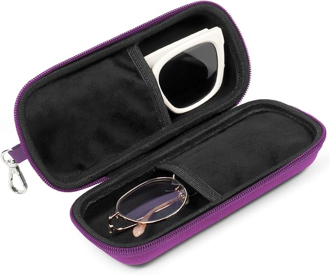 Double Eyeglasses Case Hard Shell Dual Sunglasses Organizer with Zipper Closure Travel Eyewear Storage for Vehicle