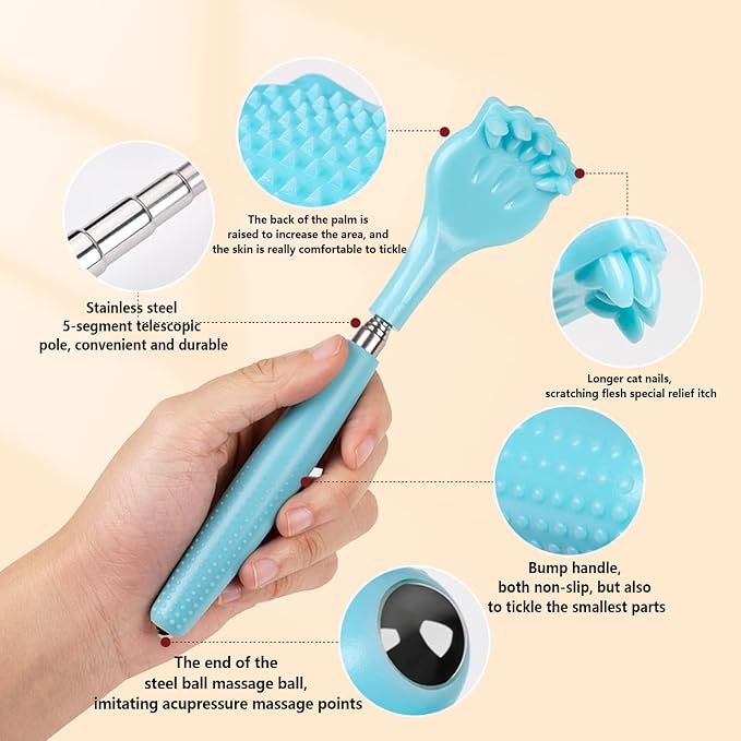 WUBAYI 2Pcs Back Scratchers, Portable Expandable Back Scratchers, Non-Slip Handheld Massager, with Telescopic Handle for Tickling Massage of Head, Back, Legs and Other Body Parts