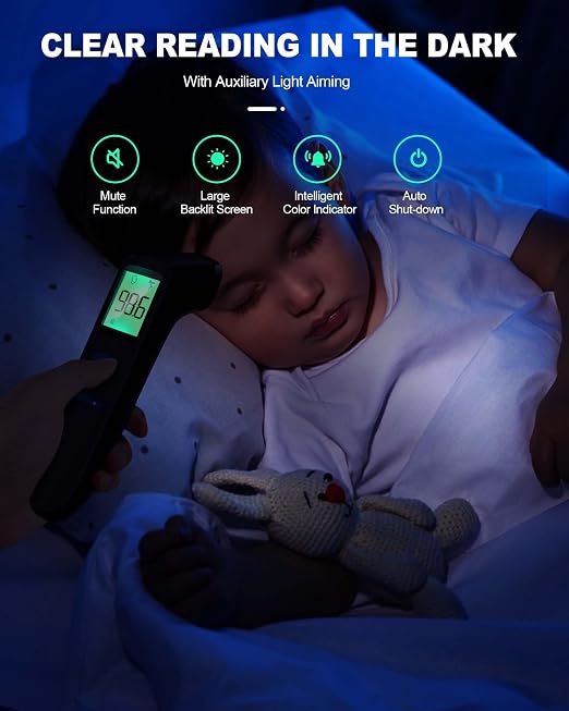 Non-Contact Forehead Thermometer for Adults and Kids, 1 Second Result | Accurate Reading with Large Display, Mute Mode, Memory Recall, Fever Alarm, Easy to use for Home & Hospital