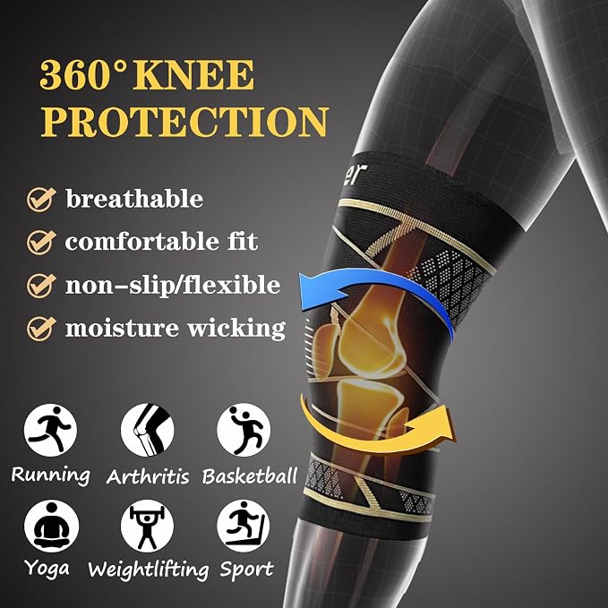 Copper Knee Braces with Strap for Knee Pain Women and Men(2 Pack), Knee Compression Sleeve for Arthritis, ACL, Meniscus Tear, Joint Pain Relief, Knee Support for Working, Running, Weightlifting(3XL)