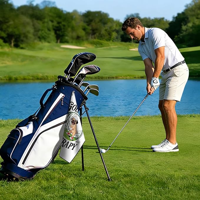 Golf is My Therapy Golf Towel with Clip, Funny Dog Golfing Accessories for Men Women, Father's Day Birthday Retirement Gifts for Golfer Sport Lover, Golfing Gifts for Friend Dog Mom Dad Owner