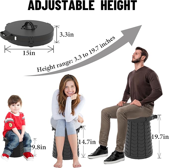 XXL Portable Toilet for Camping,880lbs Capacity,19.7" H Adjustable Outdoor Toilet with 7 Garbage Bags,Porta Potty for Adults,Collapsible Luggable Loo for Camping
