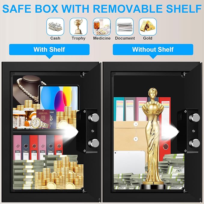 3.3 Cuft Large Fireproof Safe for Home, Home Safety Box Fireproof Waterproof with Electronic Keypad and Spare Keys, Anti-theft Digital Security Safe for Money Firearm Medicine Valuables