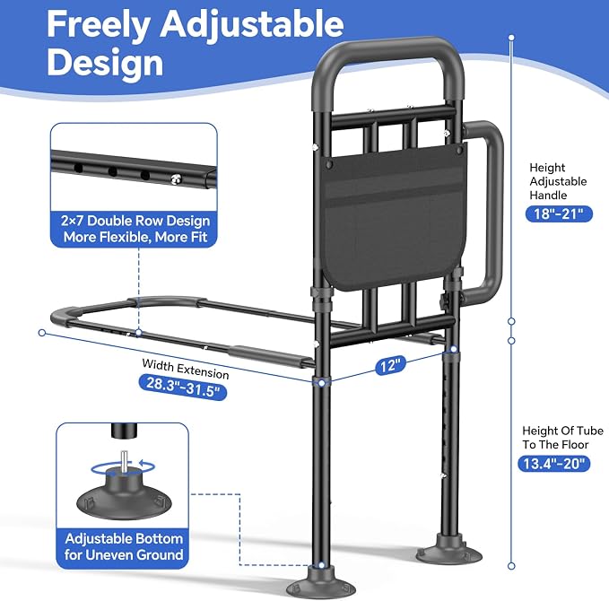 Bed Rails for Elderly Adults Safety with Non-Slip Handle，Adjustable Bed Assist Rail, ASTM Approved, 400 lb Capacity, Fixing Strap & Storage Pocket, Fits Twin/Full/Queen/King