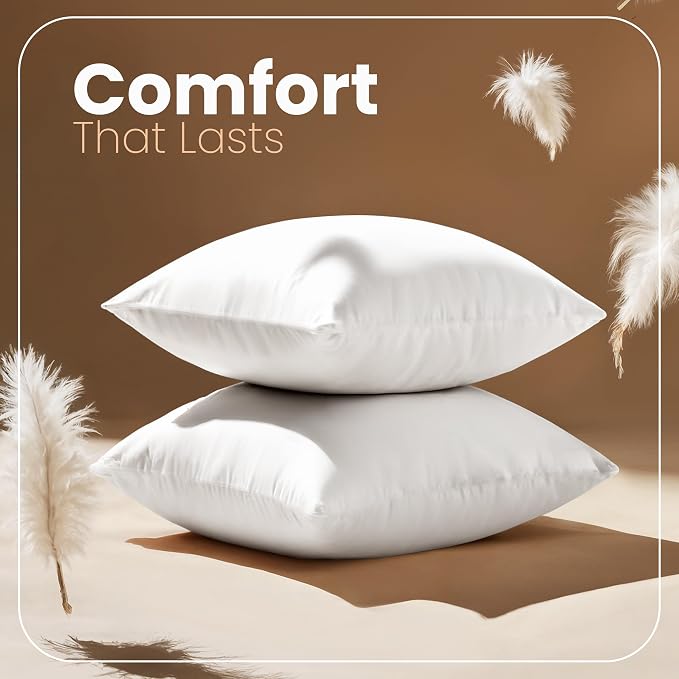 Utopia Bedding 22x22 Pillow Inserts, White Throw Pillows for Couch, 2 Pack | Indoor cushion inserts for bed, sofa & couch, Supportive & fluffy decorative pillows for everyday comfort, Set of 2, White