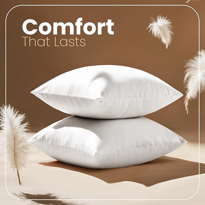 Utopia Bedding 24x24 Pillow Inserts, White Throw Pillows for Couch, 2 Pack | Indoor cushion inserts for bed, sofa & couch, Supportive & fluffy decorative pillows for everyday comfort, Set of 2, White