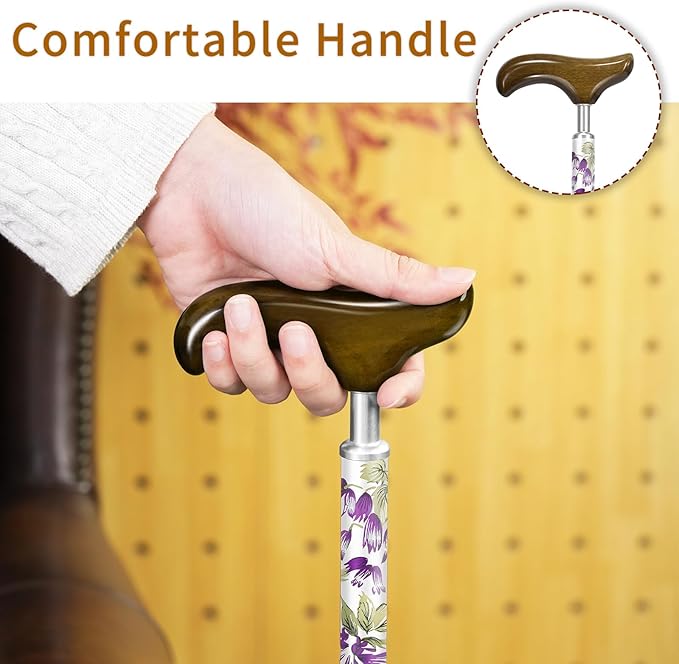 Stylish Foldable Walking Cane - Pattern Printed, Adjustable, for Men and Women Stability and Balance, Light Weight, for 5'~6' Height