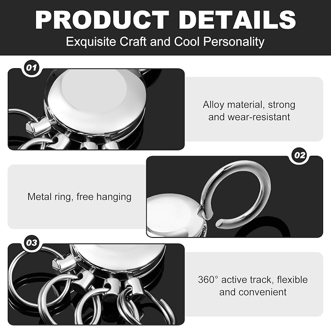 Sureio 2 Pcs Detachable Key Holder Keychain Accessory Men with 4 Split Rings Buckle Waist Hanging Name Round Multi Keychain Spider Key Metal Ring Holder for Unisex Women Car Clip Organizer