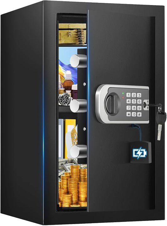 [19.7" Tall] Safe Box, 3.5 Cuft Home Safes with Fireproof Waterproof Bag, Security Digital Safe for Home with Programmable Keypad Keys, Smart Alert, Mute Mode, Anti-theft Document Safe for Valuables