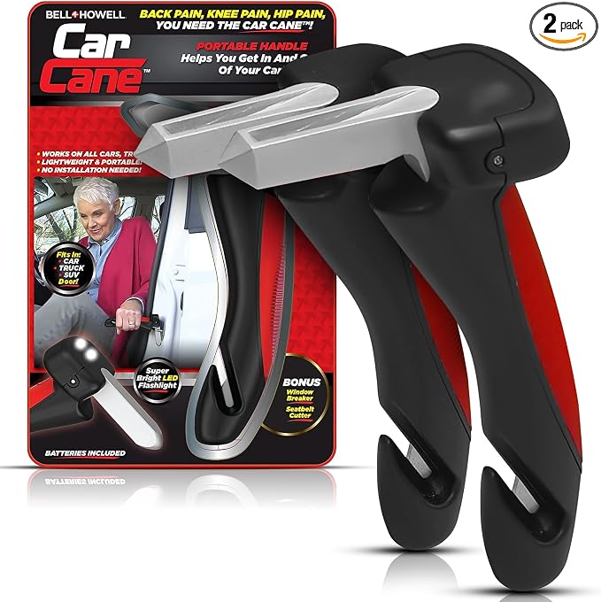 EMSON Original Car Cane Car Handle Assist for Elderly - 2 Pk | All in 1 Door Handle, Seat Belt Cutter, Window Breaker, Flashlight, Car Door Handle for Elderly Easy Exit