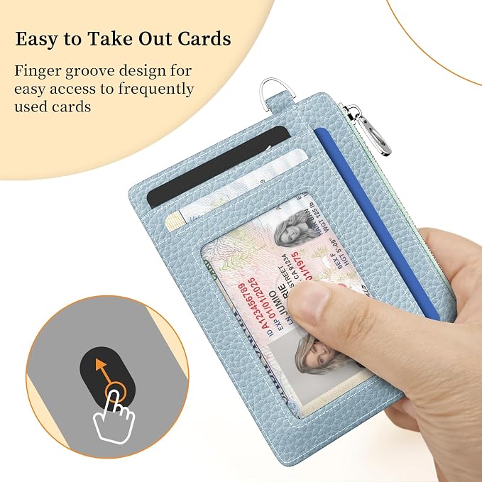 Hancynir Minimalist Slim Wallet Women Credit Card Holder, RFID Small Cute | Zipper Pocket Wallet, Thin Travel Coin Purse, Ladies Women Gifts, Key Chain Card Case, 6 Card Slots, ID Window, PU Leather