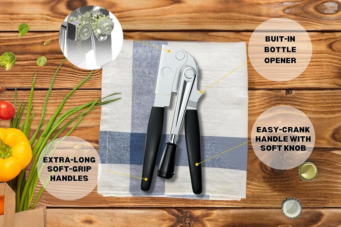 Heavy Duty Can Opener with Magnet – Commercial Can Opener Manual for Seniors & Arthritis - Hand Held, Folding Knob, Smooth Edge, Works on #10 Cans, for Restaurants