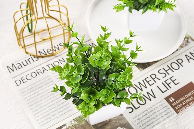 Der Rose 4 Pack Fake Plants Mini Artificial Greenery Potted Plants for Home Decor Indoor Office Table Room Farmhouse