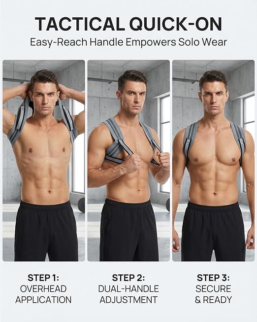 Pro-Gym Back Posture Corrector for Men to Open Shoulders | 8cm Ultra-Wide No-Digging Shoulder Straps, Power-Strap for Easy Solo Wear, Breathable for Workout & Peak Form